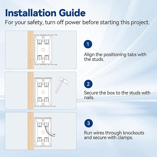 1-Gang New Work Outlet Box, PVC Electrical Box for Switch,GFCI,Dimmer, 22 Cubic Inch, UL Listed, 12 Pack