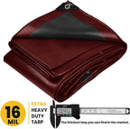 PROTARP Extra Heavy Duty 16 Mil Tarp Cover, Waterproof, UV Resistant, Rip and Tear Proof, Poly Tarpaulin with Reinforced Edges for Roof, Camping, Patio, Pool, Boat. (Maroon/Black 24′ X 30′)