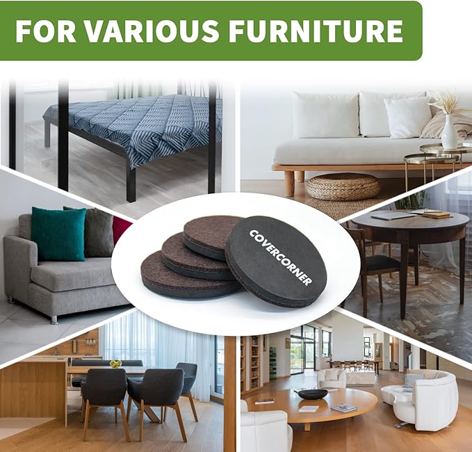 Furniture Sliders for Hardwood Floors 16 PCS - 3 1/2 inch Sliders for Moving Furniture – Felt Furniture Pads for Hardwood Floors Brown