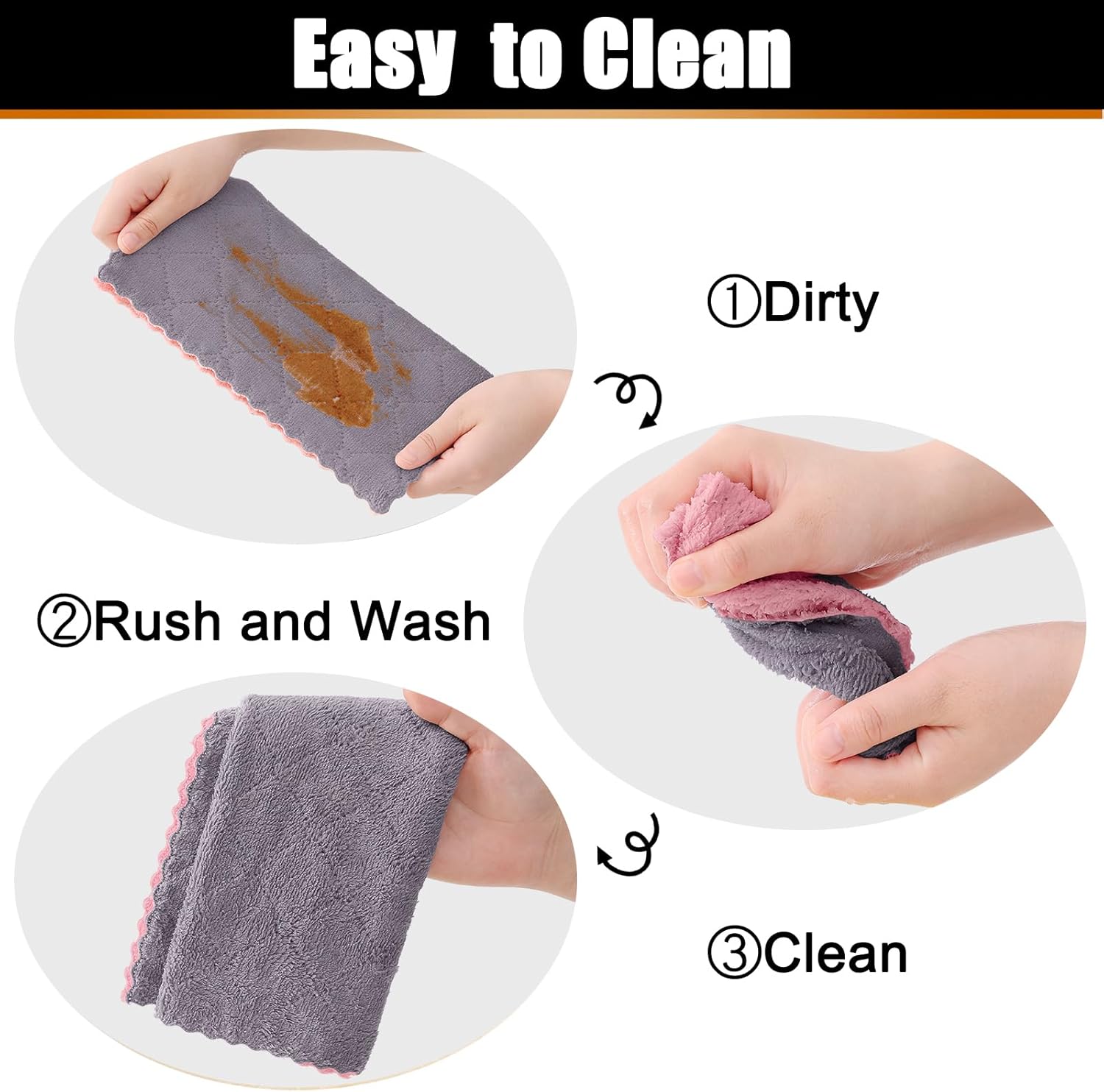 Mordimy 24 Pack Kitchen Cloths Dish Towels (10" x 10", Grey & Pink), Super Soft and Absorbent Dish Cloths, Coral Velvet Microfiber Cleaning Cloth, Nonstick Oil Fast Dry Dishcloths