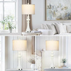 28" Farmhouse Table Lamp with USB A+C Fast Ports & AC Outlets, Vintage Rustic 3-Way Dimmable Touch Control Table Lamp, Rustic Traditional Bedside Nightstand Lamp for Living Room Bedroom White