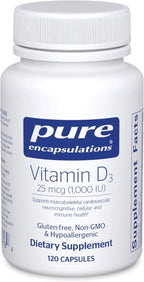Pure Encapsulations Vitamin D3 25 mcg (1,000 IU) - Supplement to Support Bone, Joint, Breast, Heart, Colon & Immune Health - with Premium Vitamin D - 120 Capsules