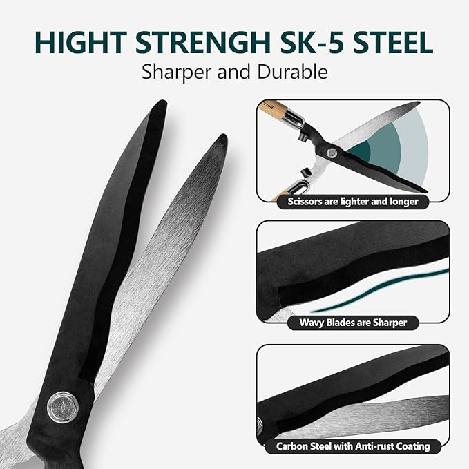 Berry&Bird Garden Hedge Shears,19.88''Heavy Duty Pruning Shear for Trimming Borders and Bushes, Manual Hedge Clippers with Wooden Handles & Carbon Steel Sharp Blades Gardening Scissors