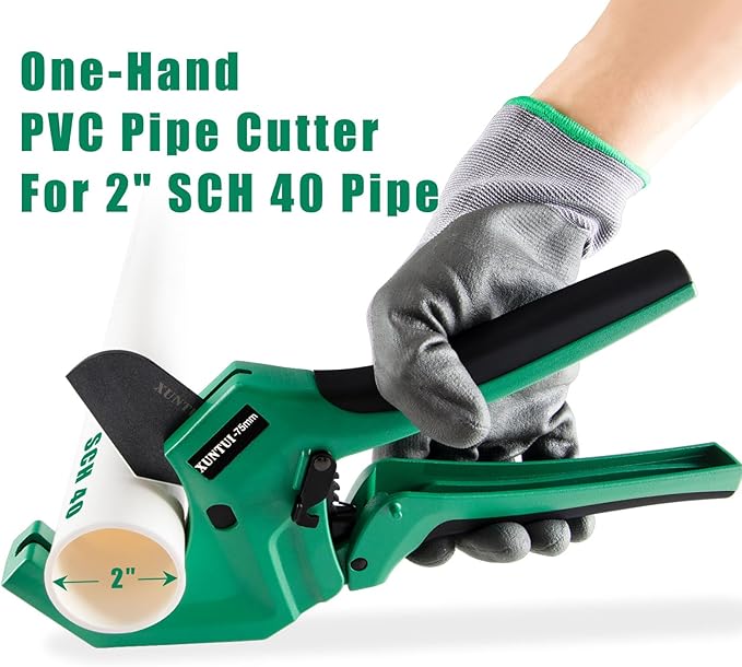 Ratcheting PVC Pipe Cutter- for up to 3-inch OD(Sch 40/80 Pipe) | SKD5 Steel Blade | Professional Plumbing Tool for DIY, Gardening，Plumber(Dark Green,75MM)