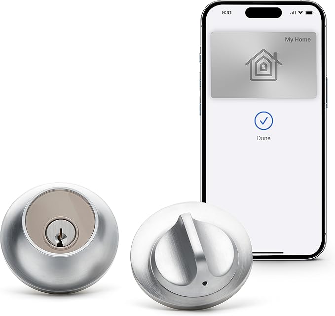 Level Lock+ Deadbolt Smart Lock - World's Smallest Smart Lock plus Apple Home Key - Level App for iOS & Android - Works with Apple Home (Satin Chrome)