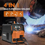 200A MIG Welder,4 in 1 Gas MIG/Gasless Flux Core/Stick/Lift TIG Multi-process Welding Machine Large LED Display 110V/220V Multi Welder