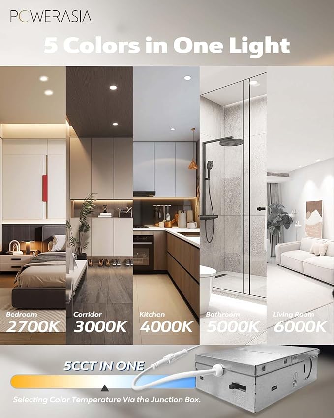 12 Pack 4 Inch Ultra-Thin LED Recessed Ceiling Light with Junction Box, Recessed Lighting 4 Inch 5000K Dimmable Daylight, 9W 110W Eqv, 850LM High Brightness - ETL and Energy Star Certified