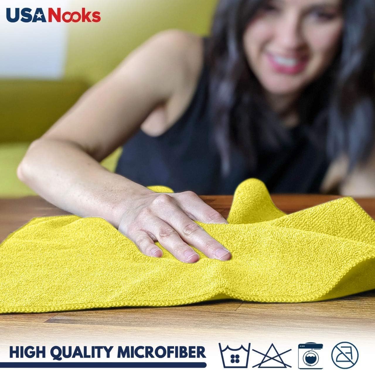 USANOOKS Microfiber Cleaning Cloth Yellow - 50 Pcs 12.5"x12.5" - High Performance - 1200 Washes, Ultra Absorbent Towels Weave Grime & Liquid for Streak-Free Mirror Shine - Car Washing Cloth