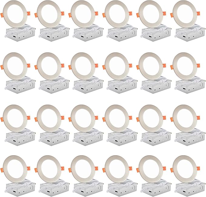 DLLT LED Recessed Ceiling Light: 24 Pack 4 Inch Brushed Nickel Recessed Lighting
