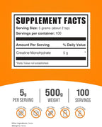 BulkSupplements.com Creatine Monohydrate Powder - Creatine Supplement, Micronized Creatine, Creatine Powder - Unflavored & Gluten Free, 5g (5000mg) per Servings, 500g (1.1 lbs) (Pack of 1)