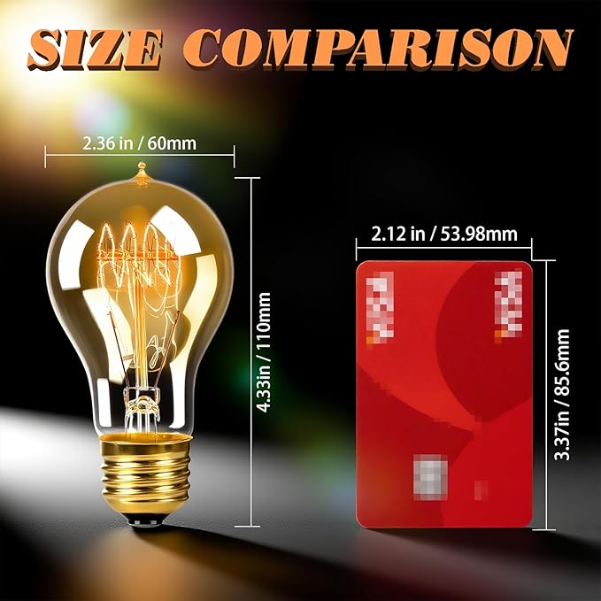 3 Pack A19 Edison Light Bulbs 60W, Warm Amber, E26 Base Dimmable Vintage Bulbs for Decorative Lighting & Home Decor