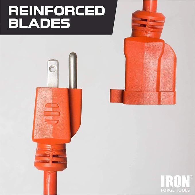 IRON FORGE CABLE 50 Ft Orange Extension Cord - 16/3 SJTW Heavy Duty Outdoor Extension Cable with 3 Prong Grounded Plug for Safety - Great for Garden & Major Appliances