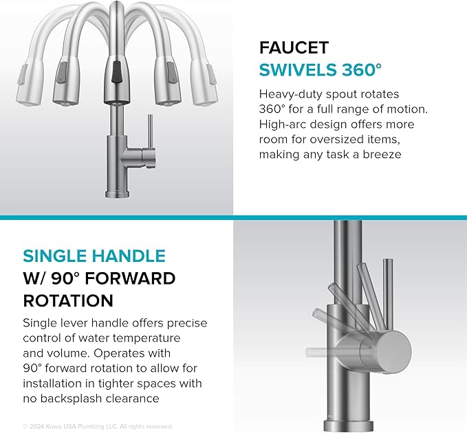KRAUS Coda 2-Function Single Handle Pull Down Kitchen Faucet in Spot-Free Stainless Steel, KPF-1626SFS