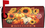 Autumn Pumpkin Thanksgiving Mailbox Cover Magnetic Fall Sunflower Maple Leaf Mailbox Cover Standard Size 21 x 18 Inch Farmhouse Rustic Welcome Post Box Cover Wraps Garden Yard Home Decor for Outdoor