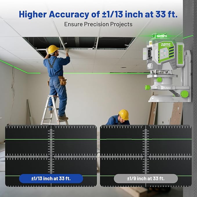 HueparPro Laser Level 360 Self Leveling, 4x360°Green Cross Line Laser Tool with Remote Control & 8000mAh Rechargeable Li-ion Battery, High Accuracy 4D Laser for Construction, Magnetic Bracket -ZK04CG