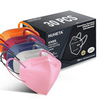 HUHETA KN95 Face Mask, 30 Pack Individually Wrapped, 5-Ply Breathable and Comfortable Safety Mask, Filter Efficiency Over 95%, Protective Cup Dust Masks Against PM2.5 (Multicolored Mask)