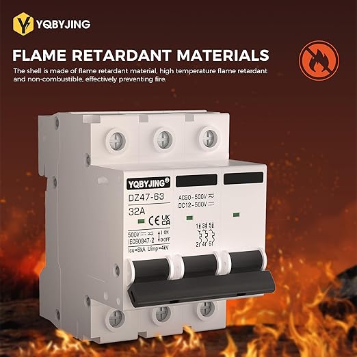 DC Circuit Breaker 32 Amp Solar Panel Disconnect Switch 12V-500V 3 Poles Miniature Solar Circuit Breaker for Outdoor PV Homes Battery, AC 110V DIN Rail MCB