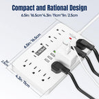 2 Pack 5 FT Flat Plug Surge Protector Power Strip,11 Multiple AC Outlets with 6 USB Ports (2 USB C), 5 Feet Extension Cord, 1250W/10A, One Touch Switch Button, 17 in 1 Compact powerstrip