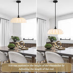 15.7" Vintage Modern Black Chandelier with Floral Milk White Glass Shades, Adjustable Height Pendant Light for Kitchen Island, Dining Room, Bedroom