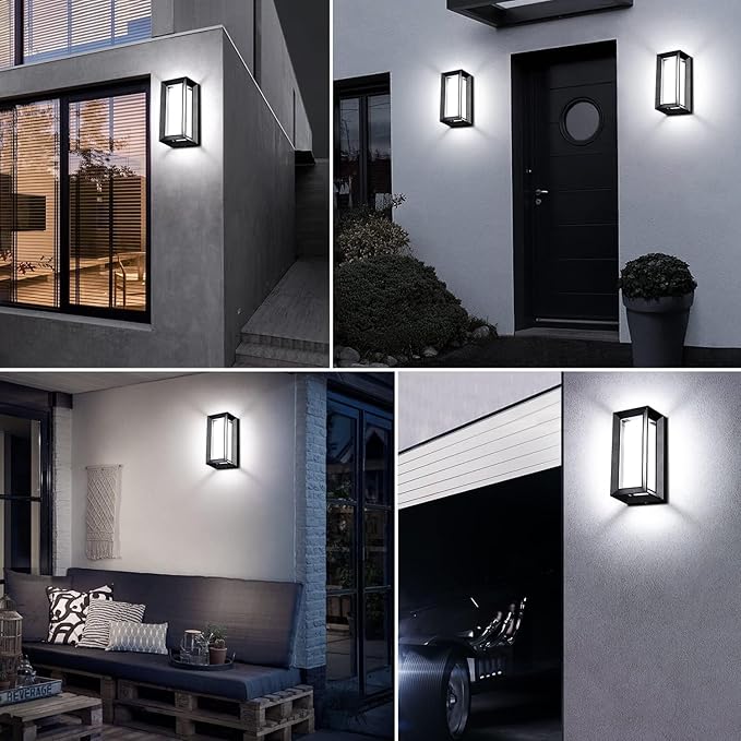 ledmo Porch Wall Light Outdoor Wall Sconce, Modern LED 1800LM 6000K Daylight Wall Light Fixture, 18W Aluminum Acrylic Shade Exterior Lighting for House, Patio, Backyard, Stairway, 6 Pack