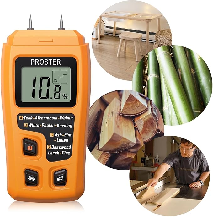 Proster Wood Moisture Meter - Digital Moisture Detector Moisture Tester, Pin-Type Moisture Detector Damp Tester for Wood Firewood Paper Floor