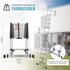 Telescoping Ladders 16.5 FT Stainless Steel Extension Ladders - Multi-Button Retraction Collapsible Ladder for Home,RV,Loft, Lasts 375 LBS with Balance Bar,2 Triangle Stabilizers and Wheels