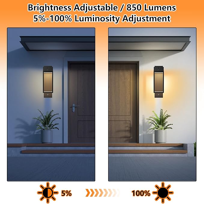 Dusk to Dawn Outdoor Wall Light with Built-in LED, 3 Adjustable Modes, All Aluminum Waterproof IP65 - Exterior Light Fixture for Porch, Garage, Front Door, House