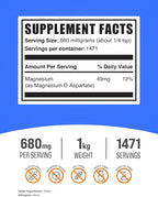 BulkSupplements.com Magnesium D-Aspartate Powder - Magnesium Supplement, High Absorption Magnesium - Gluten Free, 680mg (49mg of Magnesium) per Serving, 1kg (2.2 lbs) (Pack of 1)