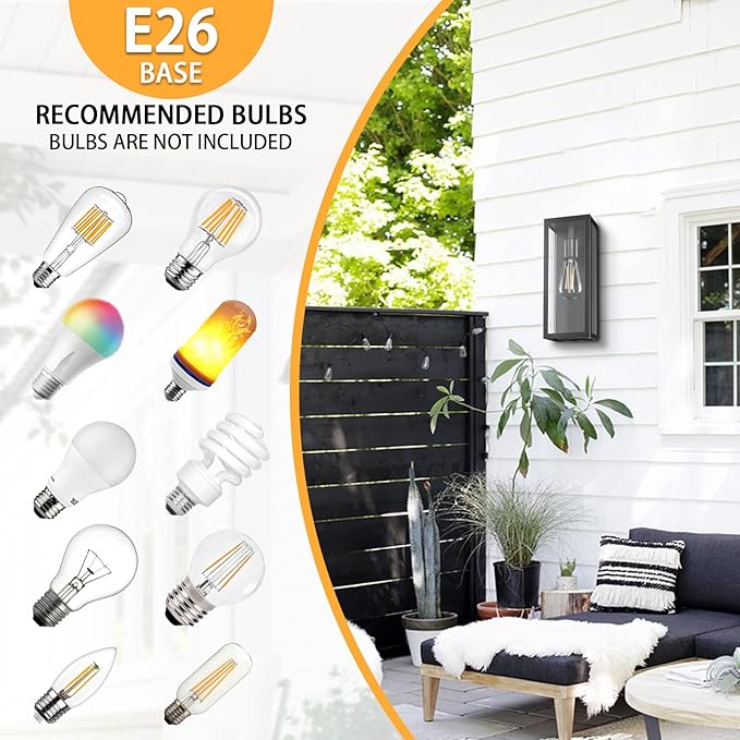 9.5'' Small Outdoor Exterior Wall Lights for House 2Pack, Waterproof Matte Black Outdoor Front Porch Lights with Tempered Glass, Outside Lighting Fixtures Garage Sconces Wall Mount, Bulb Not Included