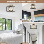 Ceiling 6-Light Black and Gold 20" Modern Geometric Semi Flush Mount Ceiling Lighting Fixture for Kitchen Island Living Room Dining Room Entryway