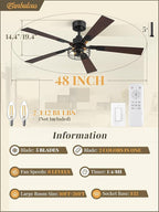 2 Pack Farmhouse 48 Ceiling Fans with Lights, Industrial Caged Ceiling Fans for Bedroom Living Room, Double-Sided 5 Blades Rustic Ceiling Fan-Black