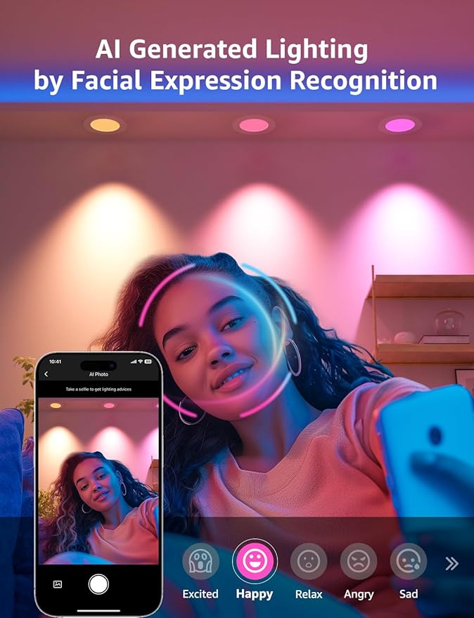 Lepro R2 AI Smart LED Recessed Lighting 6 Inch, RGBCW APP Control Ceiling Lights, Alexa & Google Compatible, 12W 1050LM Slim Canless Downlight, Personalized AI Lighting Designer, 2.4GHz WiFi, 4-Pack