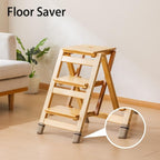 Latifolia Foldable 3 Step Ladder, Wooden Step Stool with Floor Saver, Decorative Ladder Shelf for Living Room, Kitchen, Garden(Nature)