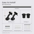 Meranti Aluminum Handrail for Indoor or Outdoor Steps and Stairs – Hand Rails for Elderly – DIY Complete Stair Railing Kit (AHR, Black, 5' Length)