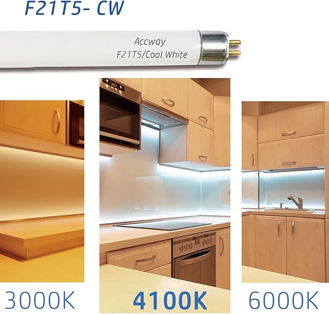 6pack F21T5/841 34 inch Cool White Fluorescent Light Bulb, 21Watt 4100K Neutral White Light T5 Type Tube, High Brightness 1780 Lumen