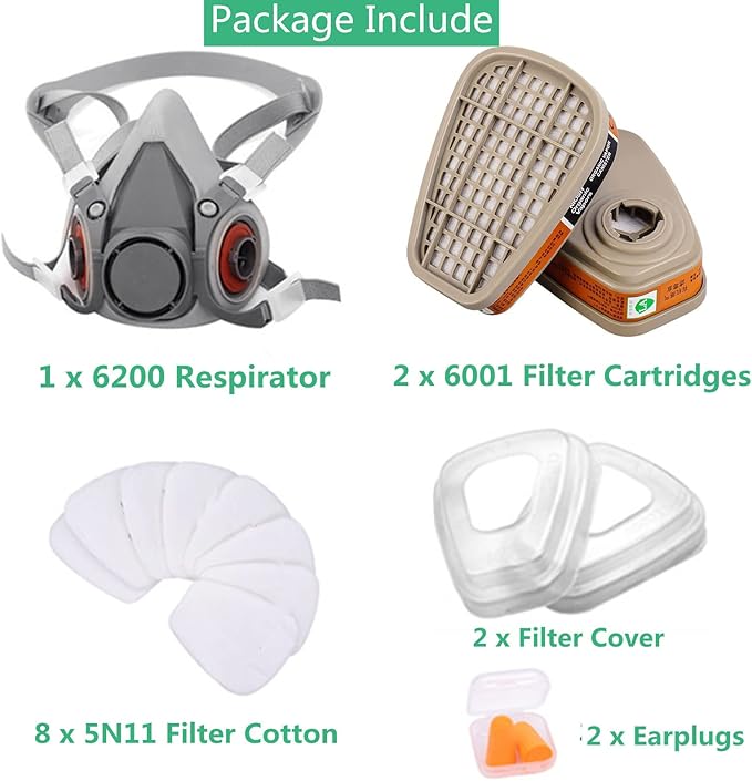 Reusable Respirators Half Facepiece Cover - ANUNU Paint Respirator with Filters Against Dust Organic Vapors Gas Sawdust For Paint Epoxy Resin Welding Chemical Woodworking