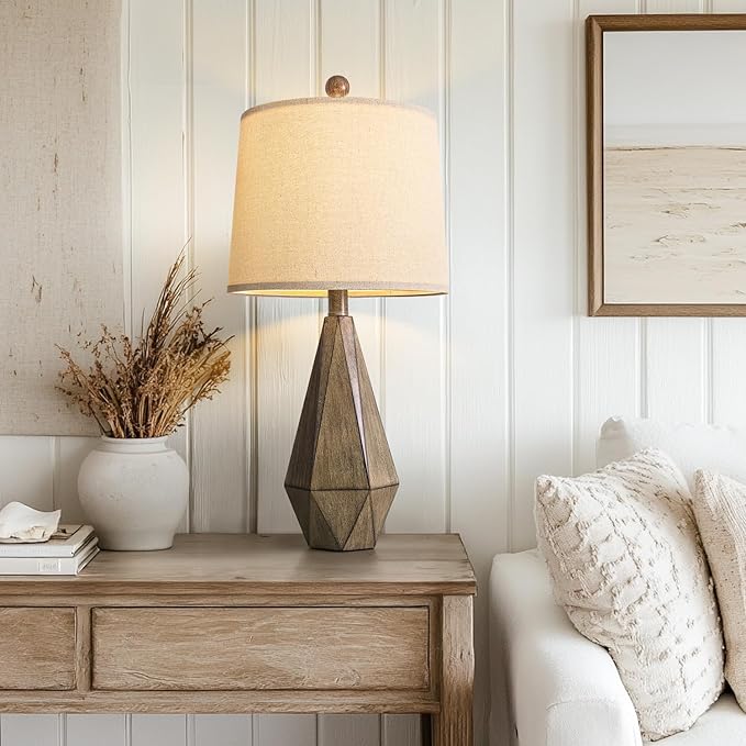 PoKat 23'' Farmhouse Table Lamps Set of 2, Brown Rustic Lamps for Living Room Bedroom Night Stands, Bedside Nightstands Living Room Table Lamps for End Side Table, Dark Wood Grain