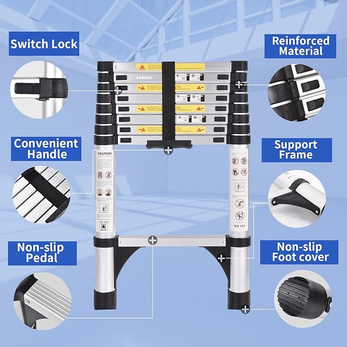 JADDUO 20.3FT Telescoping Ladder Portable Folding Extension Ladder Multi-Purpose Compact Ladder for Household/Outdoor Work, 330lbs Max Capacity