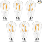 Edison Bulbs, E26 LED Bulb 60 watt Equivalent, Non-Dimmable, 2700K Warm White, ST58 Vintage Light Bulbs, 90+ CRI, E26 Medium Base, Clear Glass, 6 Pack