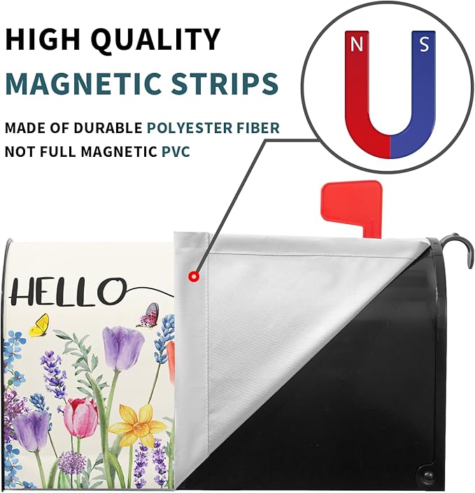 Hello Spring Mailbox Covers Tulip Lavender Butterfly Spring Decorative Mailbox Covers Magnetic Standard Size 21x18 Inch Rustic Waterproof Mailbox Wraps Post Letter Box Covers Garden Yard Outdoor Decor