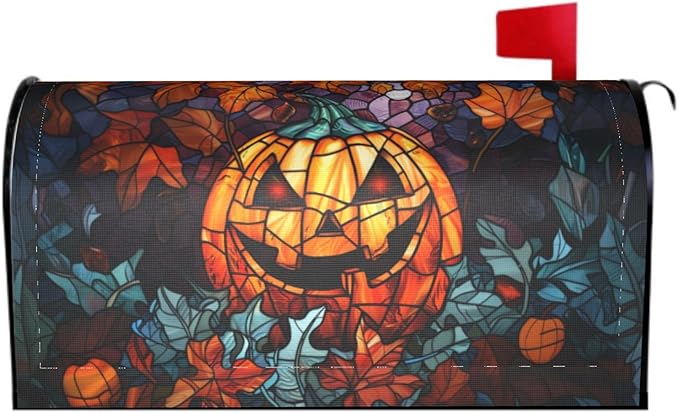 Scary Halloween Pumpkin Mailbox Covers - Stained Glass Autumn Fall Magnetic Standard Size 18 x 21