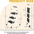 3 Step Ladder, Portable Steel Folding Step Stool with Wide Anti-Slip Pedal & Convenient Handgrip, 500lbs Sturdy Steel Ladder, White