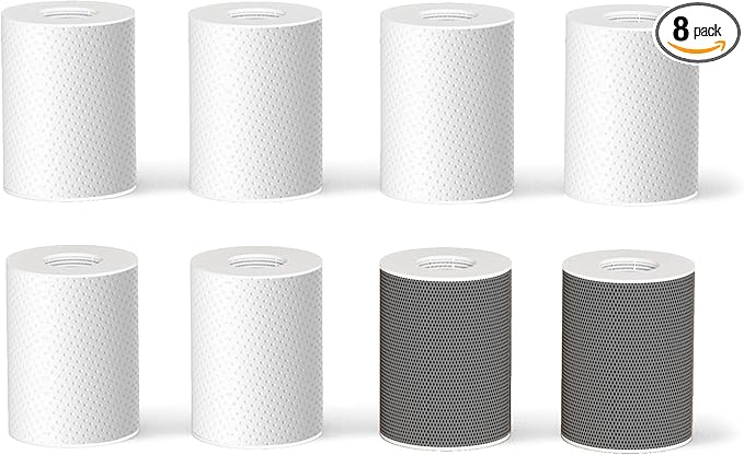 Frizzlife FF1080 Faucet Extender 8pcs Replacement Cartridge, 2pcs Carbon Fiber and 6pcs PP Cotton Filter for FF1080, FF1080-EX, FF1440 Sink Faucet Water Filter