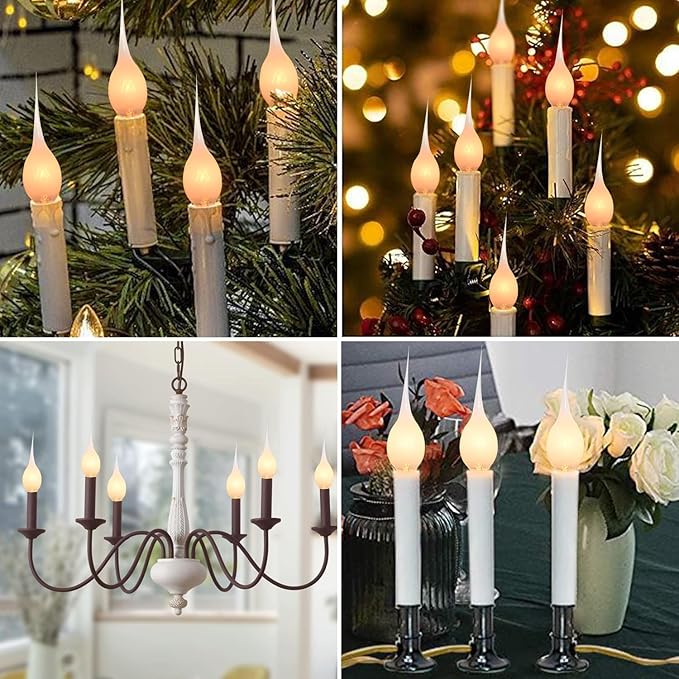 12 Pack Silicone Dipped Candle Light Bulbs Electric Candle Bulbs, for Chandeliers Window Candle Replacement Bulbs & Candelabra Light Bulbs, Clear Silicone Shatterproof, C7/E12 Base, 5W, Warm White