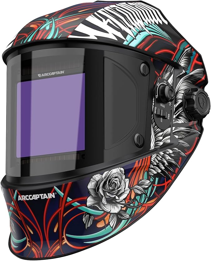 ARCCAPTAIN Large Viewing Screen 3.93"X3.66" Welding Helmet, True Color 1/1/1/1 Solar Power Auto Darkening Welding Hood with 4 Arc Sensor, Wide Shade 4/5-9/9-13 for TIG MIG ARC, Brambles