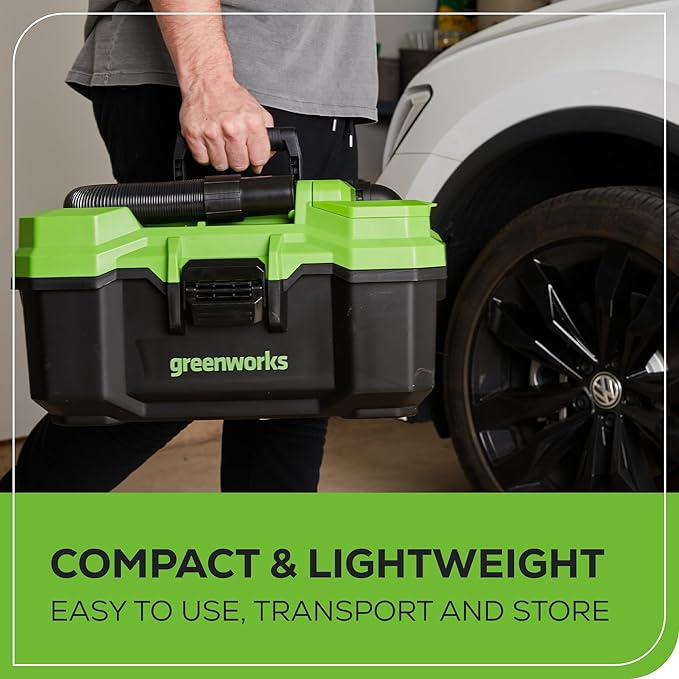Greenworks 24V Brushless (3 Gallon) Cordless Wet / Dry Shop Vacuum + Accessories, Tool Only