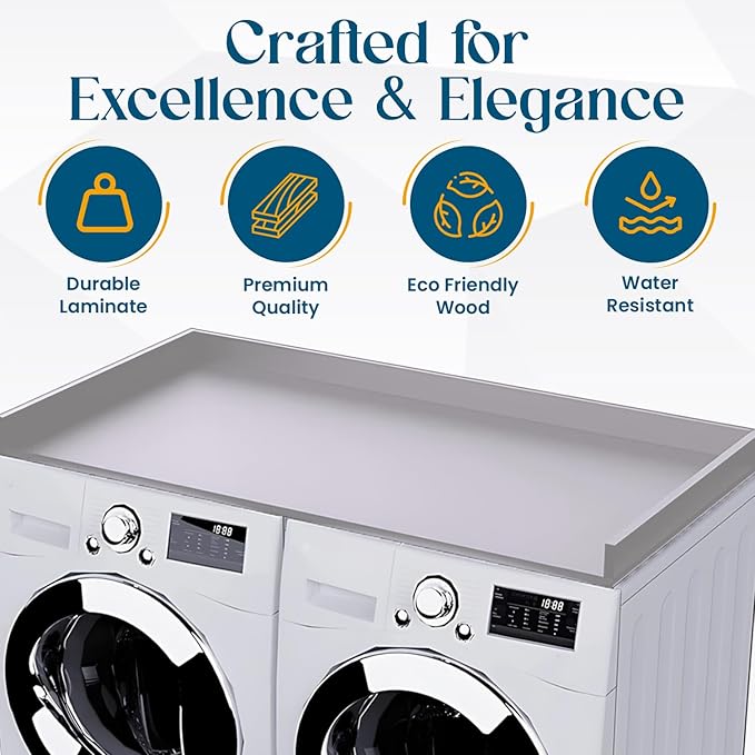 B&B HARDWARE Over Washer and Dryer Countertop - Heavy-Duty Laundry Countertop - Washer Dryer Shelf - Laundry Room Topper - Washing Machine Shelf with Silicone Pegs - Light Gray, 26 x 54