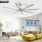 100 Inch Ceiling Fans with Remote No Light for Living Room Bedroom Kitchen Home Office Library Cafe Outdoor/Industrial Use, 8 Aluminum Blades 6 Speed Reversible Quiet DC Motor, Sand-nickel