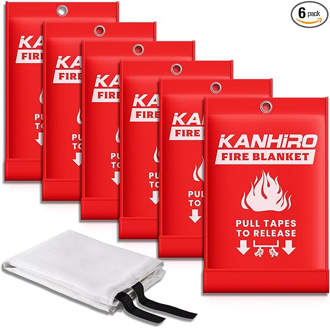 KANHIRO Fire Blanket Emergency for Home Kitchen - Fiberglass Fire Suppression Blanket Great for School, Fireplace, Grill, Car, Office, Warehouse (6 Pack, 39 in X 39 in)