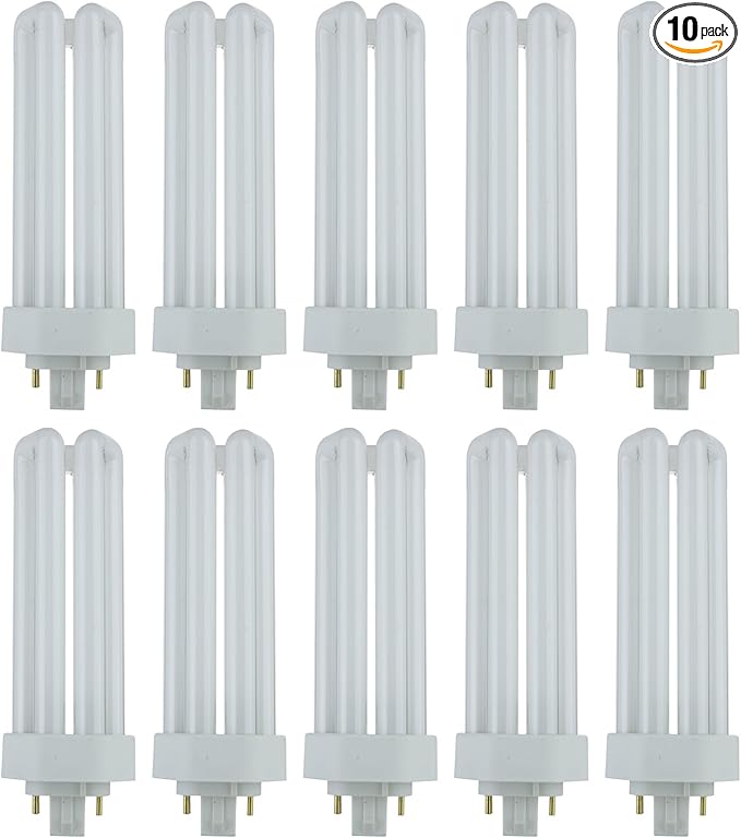Sunlite CFL Plug-in PLT 4-Pin Triple Tube Light, 32 Watts, 4-Pin GX24q3 Base, 2400 Lumens, 3000K Warm White, 10 Pack